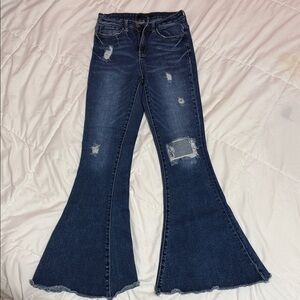 Flying Monkey Distressed Dark Blue Flare Jeans